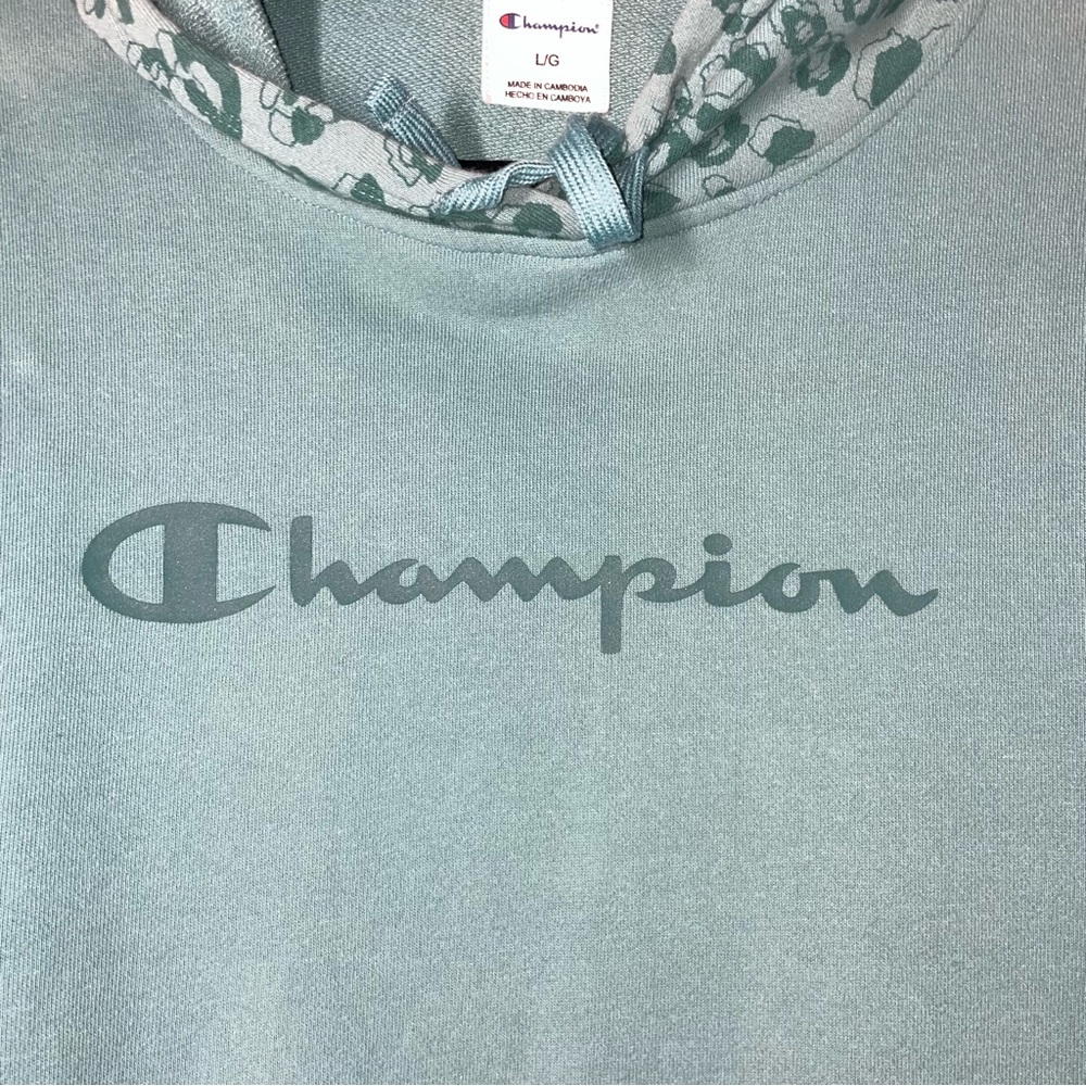 Champion Ladies' Color Block Hoodie Size Large Attached Hood Aqua Tonic toggle - Picture 9 of 16
